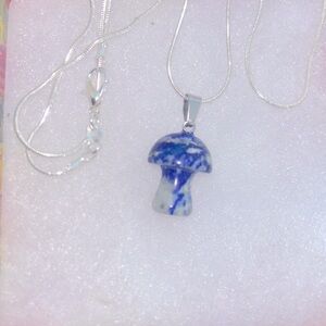 Boho natural Lapis Lazuli Mushroom 🍄 Sterling Silver 18” Neckl…